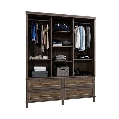 Guarda-Roupa Casal Grécia 3 Portas 4 Gavetas com Espelho Imbuia Natural - Rodmoveis