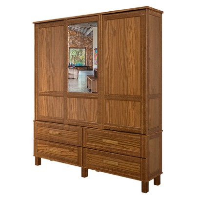 Guarda-Roupa Casal Grécia 3 Portas 4 Gavetas com Espelho Ypê - Rodmoveis