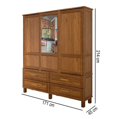 Guarda-Roupa Casal Grécia 3 Portas 4 Gavetas com Espelho Ypê - Rodmoveis