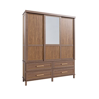 Guarda-Roupa Casal Grécia 3 Portas 4 Gavetas com Espelho Ypê - Rodmoveis