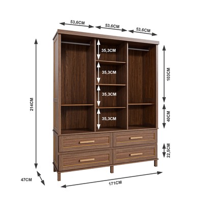 Guarda-Roupa Casal Grécia 3 Portas 4 Gavetas com Espelho Ypê - Rodmoveis