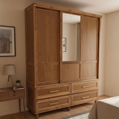Guarda-Roupa Casal Grécia 3 Portas 4 Gavetas com Espelho Ypê - Rodmoveis