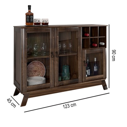 Balcão Buffet Paris 3 Portas 1 Prateleira com Vidro Imbuia Natural - Rodmoveis