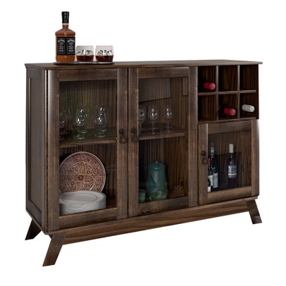 Balcão Buffet Paris 3 Portas 1 Prateleira com Vidro Imbuia Natural - Rodmoveis