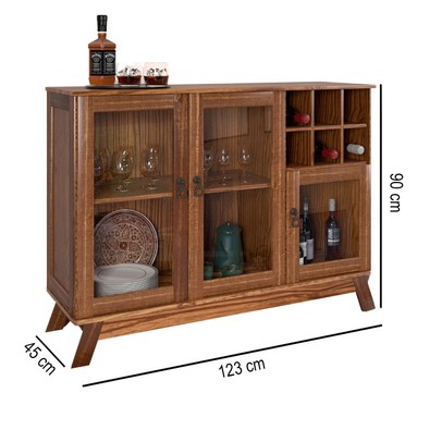 Balcão Buffet Paris 3 Portas 1 Prateleira com Vidro Ypê - Rodmoveis