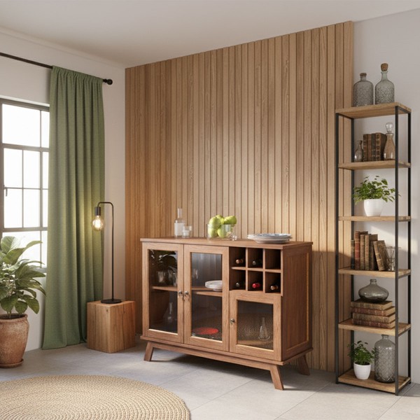 Balcão Buffet Paris 3 Portas 1 Prateleira com Vidro Ypê - Rodmoveis