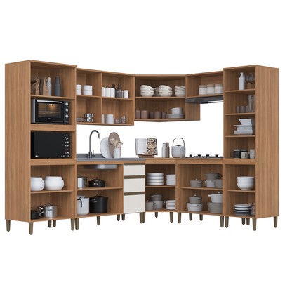 Cozinha Completa Cecília 14 Portas 3 Gavetas Freijó/Off White - Jcarvalho