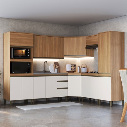 Cozinha Completa Cecília 14 Portas 3 Gavetas Freijó/Off White - Jcarvalho