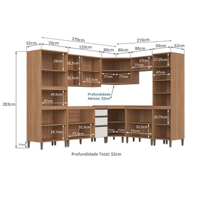 Cozinha Completa Cecília 14 Portas 3 Gavetas Freijó/Off White - Jcarvalho
