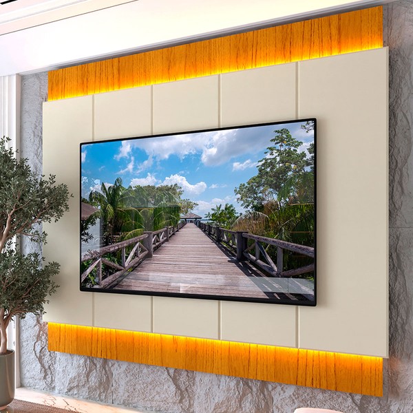 Painel para TV Até 85 Polegadas Magnífico 100% Mdf com Led Naturale/Off White - Gelius