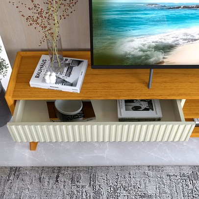Rack para TV Até 85 Polegadas Magnífico 4 Gavetas Ripado 100% Mdf Naturale/Off White - Gelius