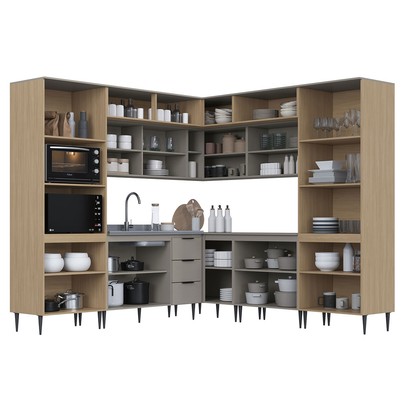 Cozinha Completa Lavínia 22 Portas 3 Gavetas e Vidro Imperial/Fume - Jcarvalho