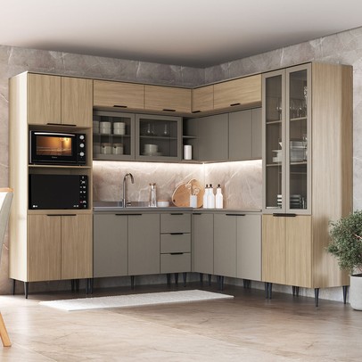 Cozinha Completa Lavínia 22 Portas 3 Gavetas e Vidro Imperial/Fume - Jcarvalho