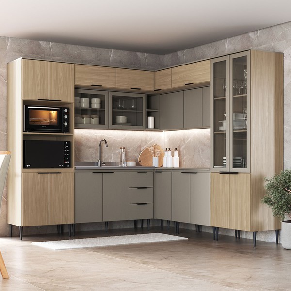 Cozinha Completa Lavínia 22 Portas 3 Gavetas e Vidro Imperial/Fume - Jcarvalho