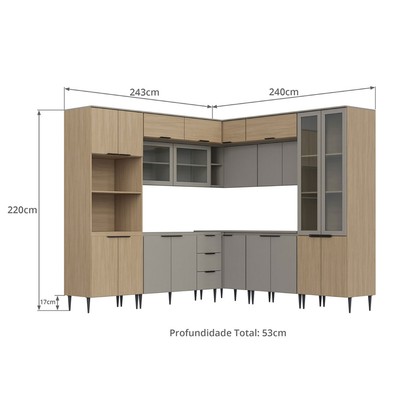 Cozinha Completa Lavínia 22 Portas 3 Gavetas e Vidro Imperial/Fume - Jcarvalho