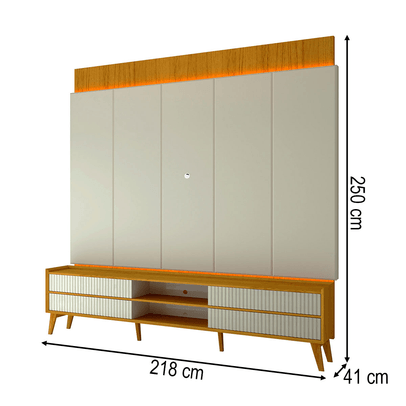 Rack com Painel para TV Até 85 Polegadas Magnífico 4 Gavetas Ripado 100% Mdf com Led Naturale/Off White - Gelius