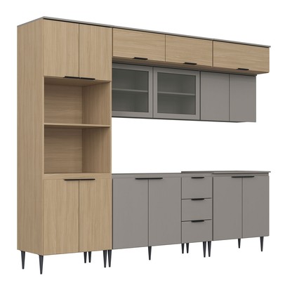 Cozinha Completa Lavínia 15 Portas 3 Gavetas com Vidro Imperial/Fume - Jcarvalho