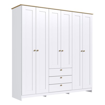Guarda-Roupa Casal Americano 6 Portas 3 Gavetas Branco/Ipê - Decibal