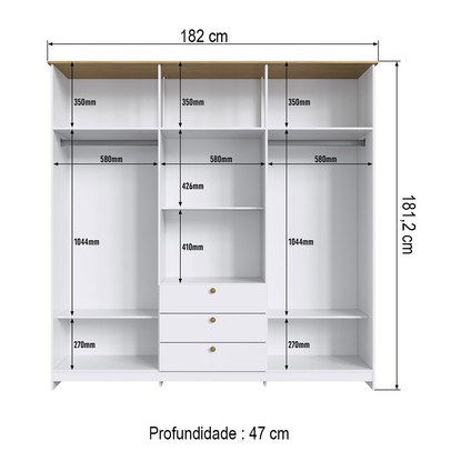 Guarda-Roupa Casal Americano 6 Portas 3 Gavetas Branco/Ipê - Decibal