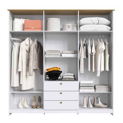 Guarda-Roupa Casal Americano 6 Portas 3 Gavetas Branco/Ipê - Decibal