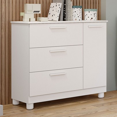 Cômoda Infantil Jujuba 3 Gavetas 1 Porta Branco - Permóbili