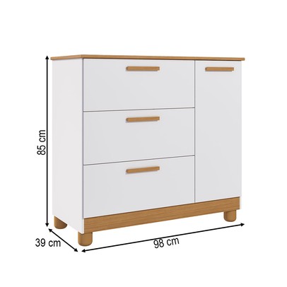Cômoda Infantil Jujuba 3 Gavetas 1 Porta Branco/Nature - Permóbili