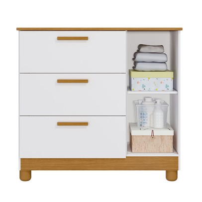 Cômoda Infantil Jujuba 3 Gavetas 1 Porta Branco/Nature - Permóbili