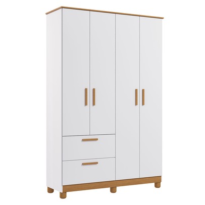 Guarda-Roupa de Bebê Jujuba 4 Portas 2 Gavetas 100% Mdf Branco/Nature - Permóbili
