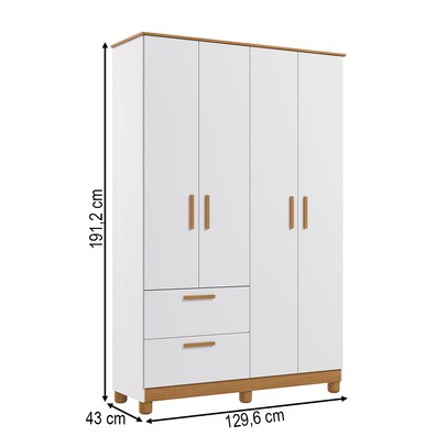 Guarda-Roupa de Bebê Jujuba 4 Portas 2 Gavetas 100% Mdf Branco/Nature - Permóbili