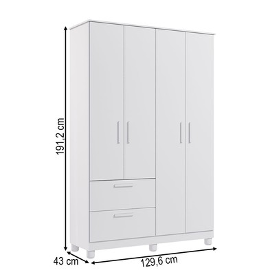 Guarda-Roupa de Bebê Jujuba 4 Portas 2 Gavetas 100% Mdf Branco - Permóbili
