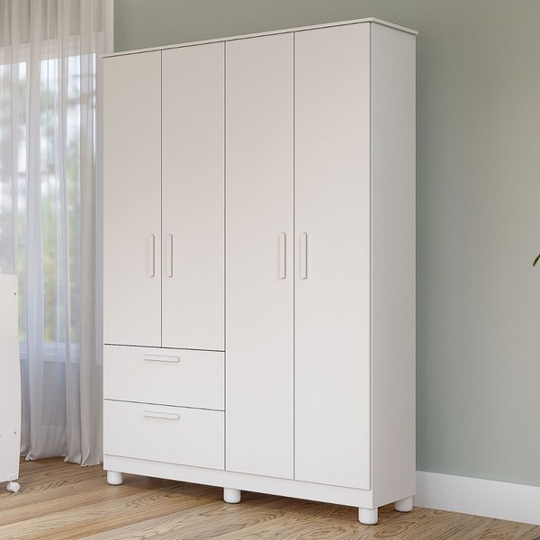 Guarda-Roupa de Bebê Jujuba 4 Portas 2 Gavetas 100% Mdf Branco - Permóbili