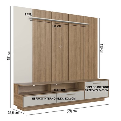 Estante para TV para TV Até 75 Polegadas Ravenna 1 Porta 2 Gavetas com Led Arenas - Art In Móveis