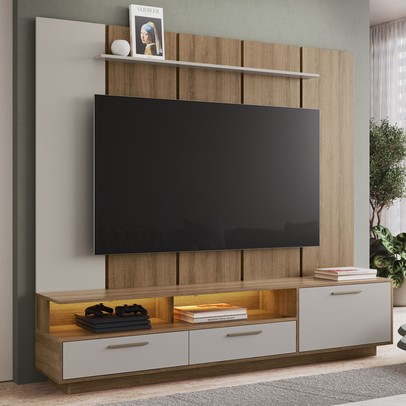 Estante para TV para TV Até 75 Polegadas Ravenna 1 Porta 2 Gavetas com Led Arenas - Art In Móveis