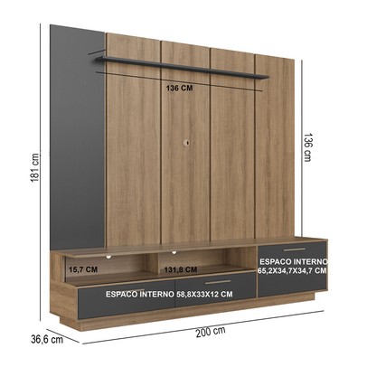 Estante para TV para TV Até 75 Polegadas Ravenna 1 Porta 2 Gavetas com Led Grafite - Art In Móveis