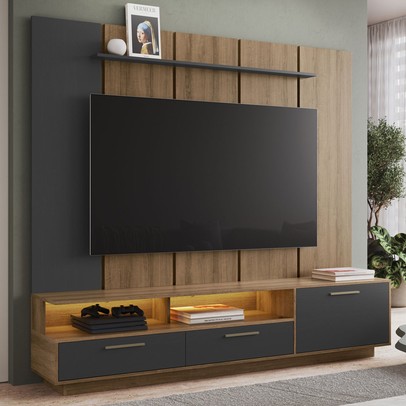 Estante para TV para TV Até 75 Polegadas Ravenna 1 Porta 2 Gavetas com Led Grafite - Art In Móveis