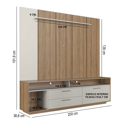 Estante para TV Até 75 Polegadas Reims 1 Porta 2 Gavetas com Led Arenas - Art In Móveis