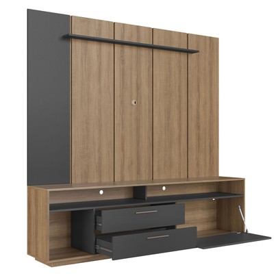 Estante para TV Até 75 Polegadas Reims 1 Porta 2 Gavetas com Led Grafite - Art In Móveis