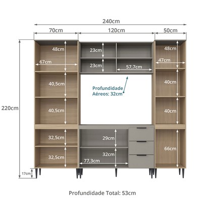 Cozinha Completa Lavínia 10 Portas 3 Gavetas com Vidro Imperial/Fume - Jcarvalho