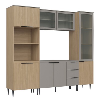 Cozinha Completa Lavínia 10 Portas 3 Gavetas com Vidro Imperial/Fume - Jcarvalho