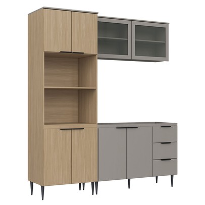 Cozinha Compacta Lavínia 8 Portas 3 Gavetas com Vidro Imperial/Fume - Jcarvalho