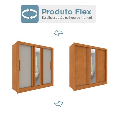 Guarda-Roupa Casal Paraty 3 Portas 4 Gavetas com Espelho Ripado Flex Cinamomo/Off White - Tcil Móveis