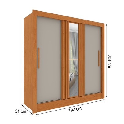 Guarda-Roupa Casal Paraty 3 Portas 4 Gavetas com Espelho Ripado Flex Cinamomo/Off White - Tcil Móveis