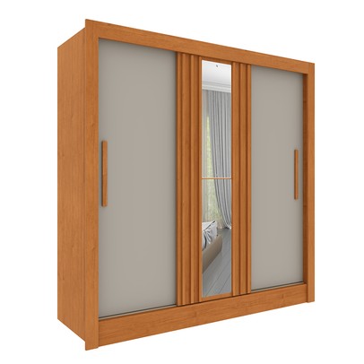 Guarda-Roupa Casal Paraty 3 Portas 4 Gavetas com Espelho Ripado Flex Cinamomo/Off White - Tcil Móveis