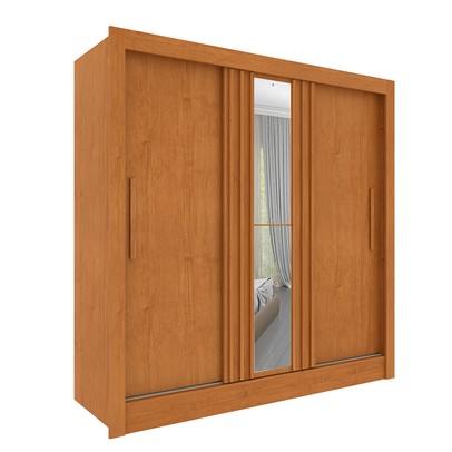 Guarda-Roupa Casal Paraty 3 Portas 4 Gavetas com Espelho Ripado Flex Cinamomo/Off White - Tcil Móveis