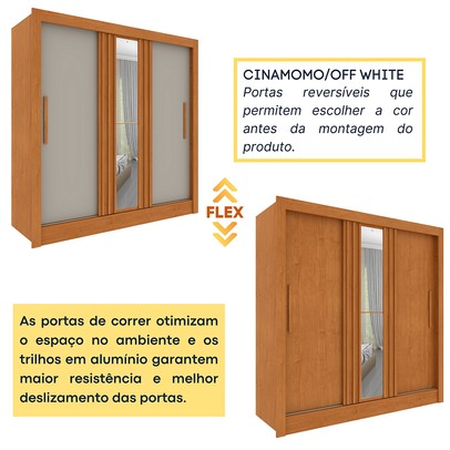 Guarda-Roupa Casal Paraty 3 Portas 4 Gavetas com Espelho Ripado Flex Cinamomo/Off White - Tcil Móveis