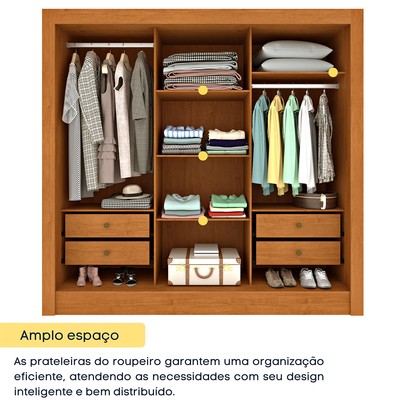 Guarda-Roupa Casal Paraty 3 Portas 4 Gavetas com Espelho Ripado Flex Cinamomo/Off White - Tcil Móveis