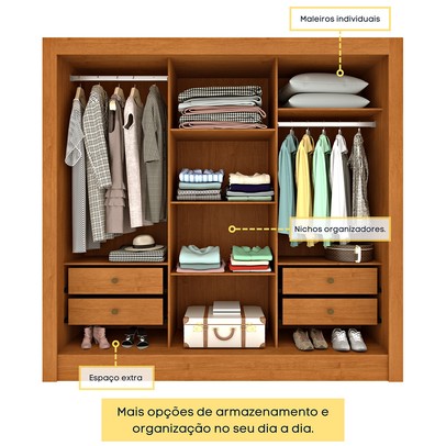 Guarda-Roupa Casal Paraty 3 Portas 4 Gavetas com Espelho Ripado Flex Cinamomo/Off White - Tcil Móveis
