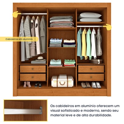 Guarda-Roupa Casal Paraty 3 Portas 4 Gavetas com Espelho Ripado Flex Cinamomo/Off White - Tcil Móveis