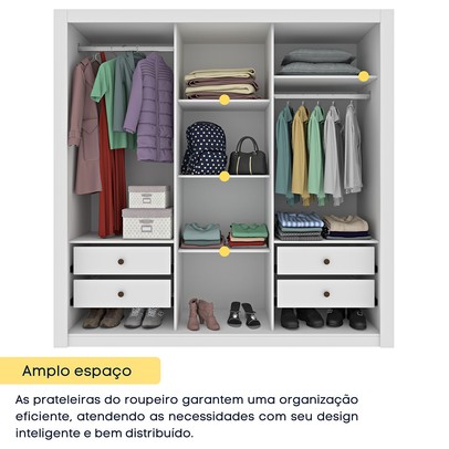 Guarda-Roupa Casal Vitória 3 Portas 4 Gavetas Neve 33375 - Tcil Móveis