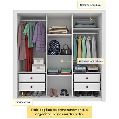 Guarda-Roupa Casal Vitória 3 Portas 4 Gavetas Neve - Tcil Móveis